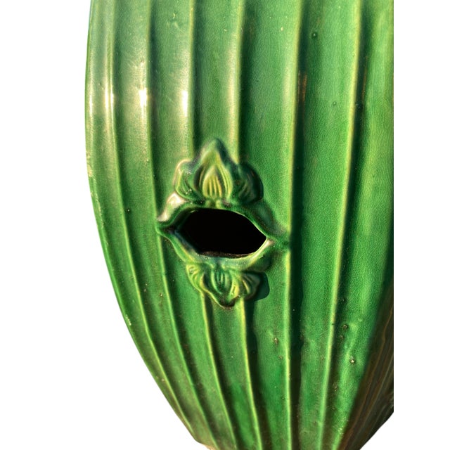 Chinese Garden Seat Celadon Ceramic Emerald Green Stool Antique Decor Large 16"h For Sale - Image 11 of 18