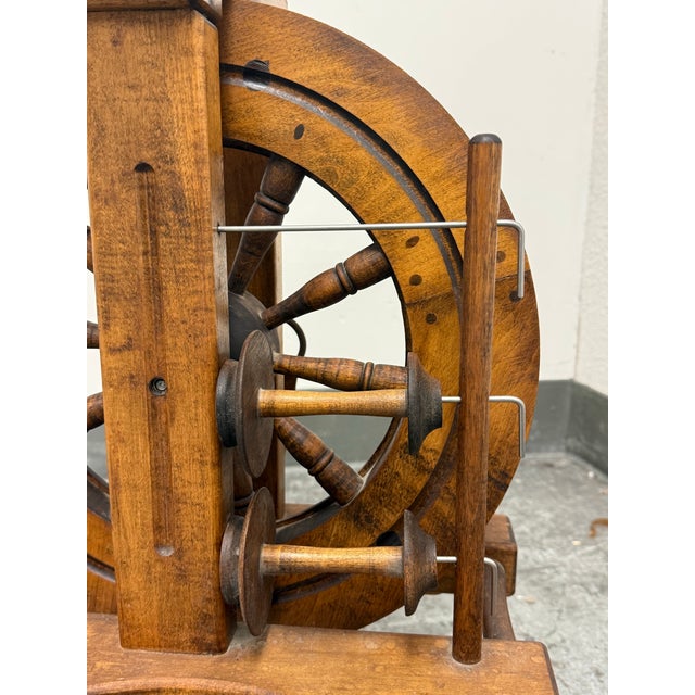 Upright Wooden Spinning Wheel, Antique For Sale - Image 10 of 12