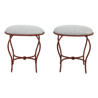 Pair Upholstered Italian Iron Rope Benches For Sale