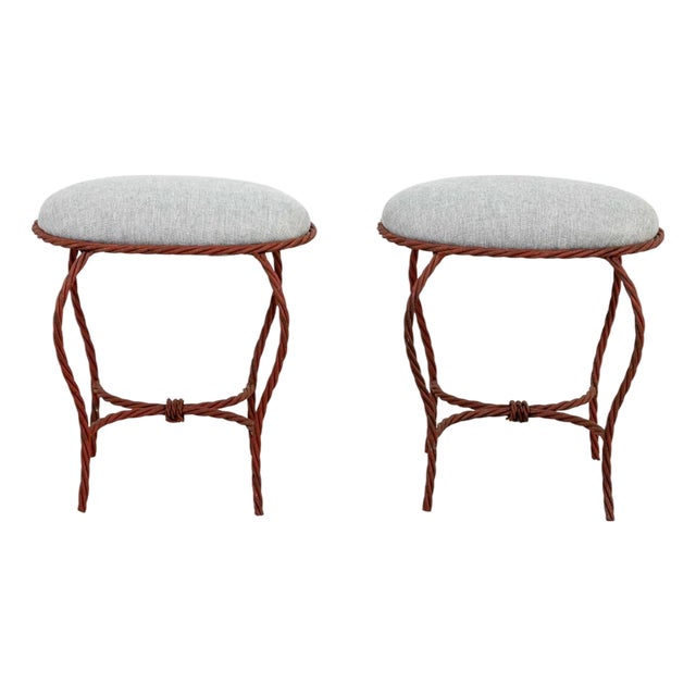 Pair Upholstered Italian Iron Rope Benches For Sale
