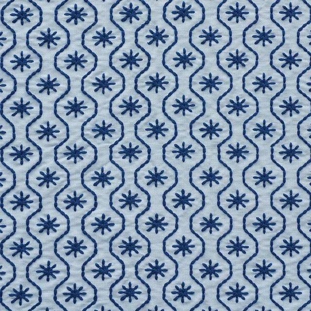 Sample - Schumacher Gigi Embroidery Fabric in Blue For Sale