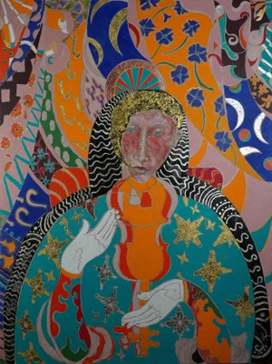 "The Golden Mind: Life's Celebration" Contemporary Surrealist Figurative Mixed-Media Painting by Sax Berlin