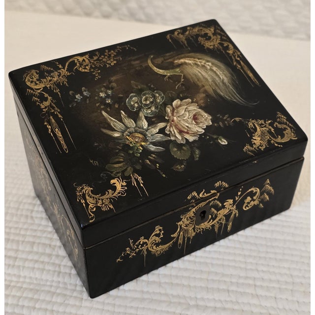 Late 19th Century Late 19th Century Victorian Painted Desk Ensemble With Card Holder, Paper Organizer, and Tin Tray For Sale - Image 5 of 12