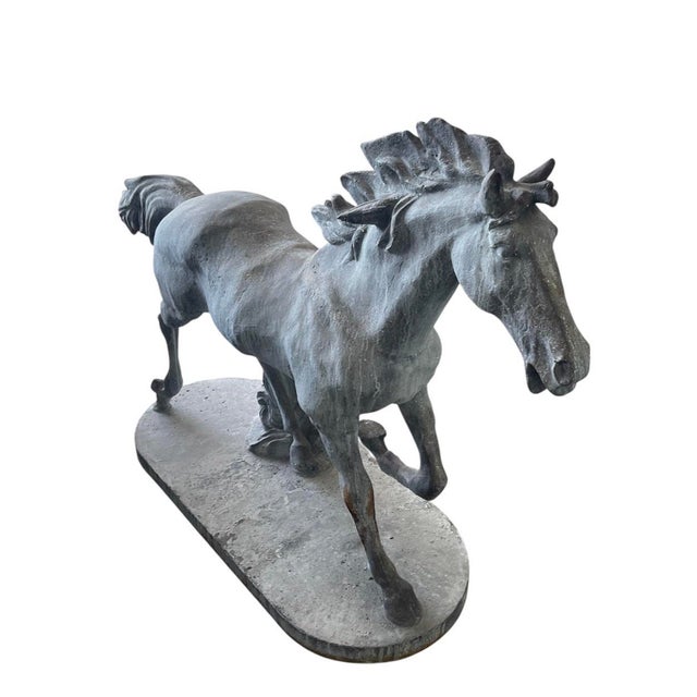 Traditional Mid-Century Vintage Cast Iron Garden Horse Statue For Sale - Image 3 of 12
