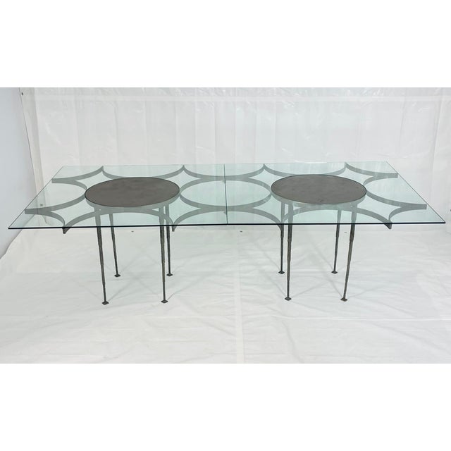 Brutalist Architectural Glass Dining Table With Sculptural Metal Base, Usa, 1970s For Sale - Image 3 of 18