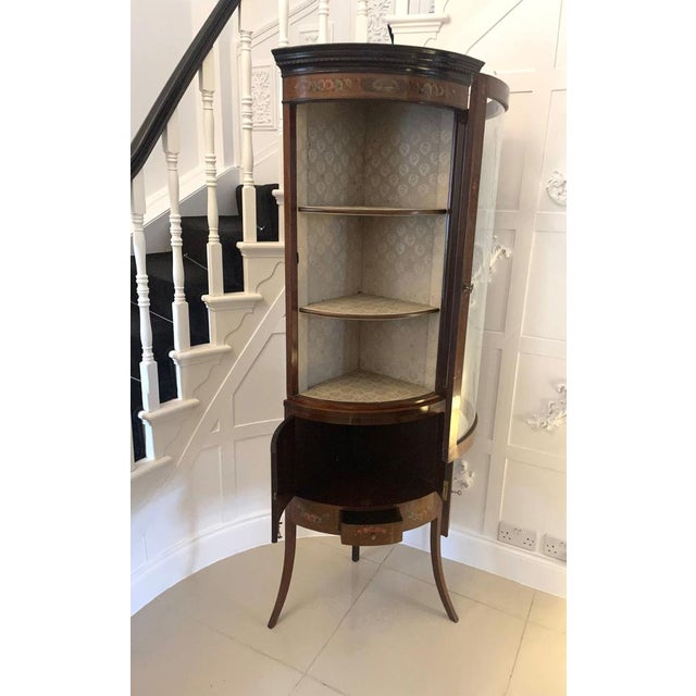 Victorian Mahogany and Painted Decorated Bow Fronted Corner Display Cabinet, 1880s For Sale - Image 4 of 17