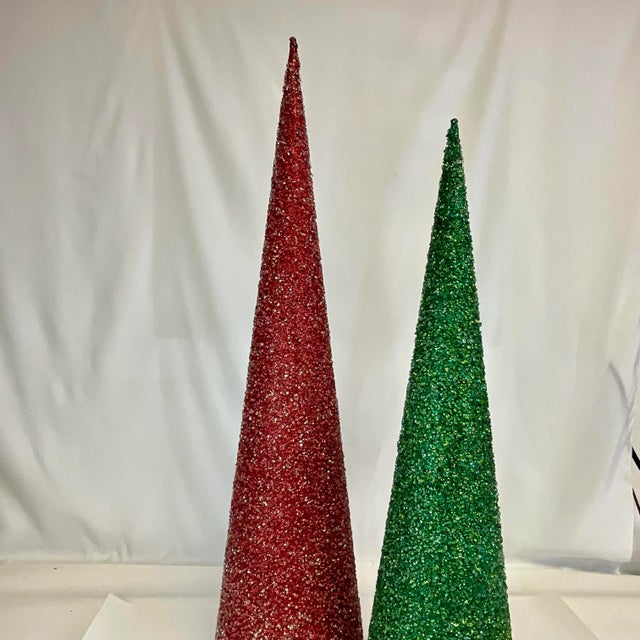 1980s 1980s Boho Chic Hollywood Regency Sparkling Cone Christmas Tabletop Trees - A Pair For Sale - Image 5 of 9