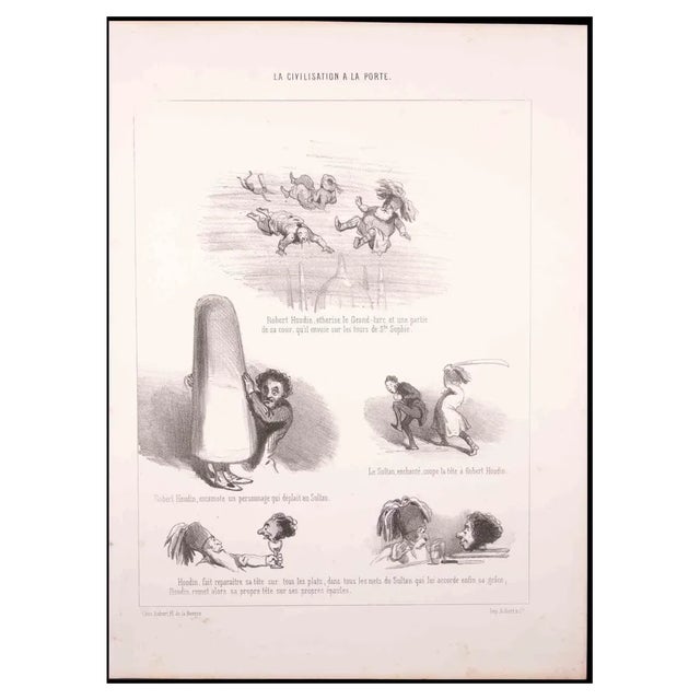 Paul Gavarni, Robert Houdin Etherise Le Grand-turc, Lithograph, 1850s For Sale