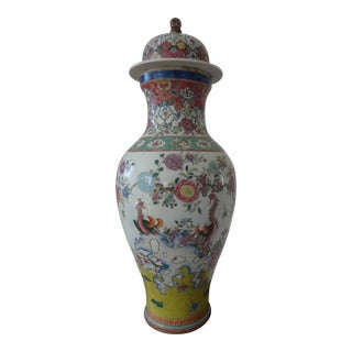 Massive 1920s Vintage Chinese Famille Rose Hand Painted Temple Jar For Sale