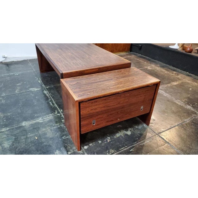 Brown 1960s Vintage Sigurd Hansens Danish Rosewood Executive Desk With Extendable Side Leaf and Matching Rosewood File Cabinet - Set of 2 For Sale - Image 8 of 13