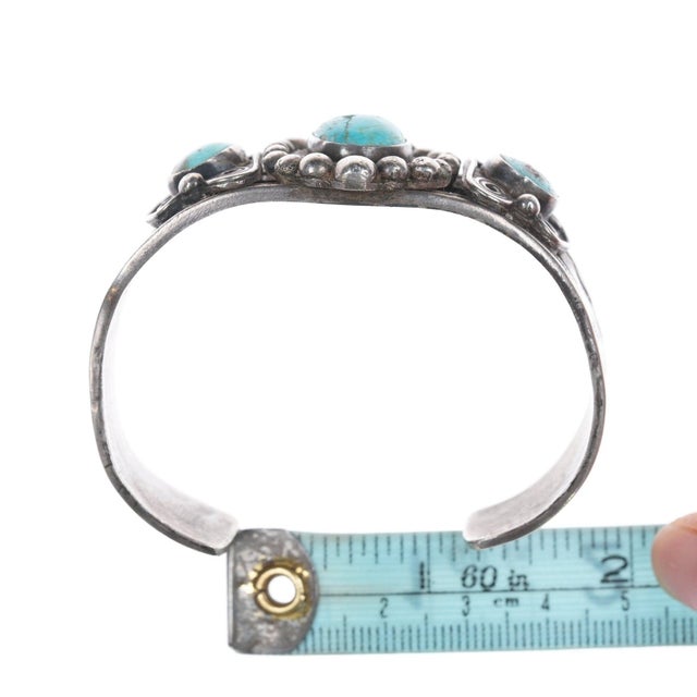 Silver 6 3/8" c1940's-50's Navajo Stamped silver bracelet with turquoise For Sale - Image 8 of 10