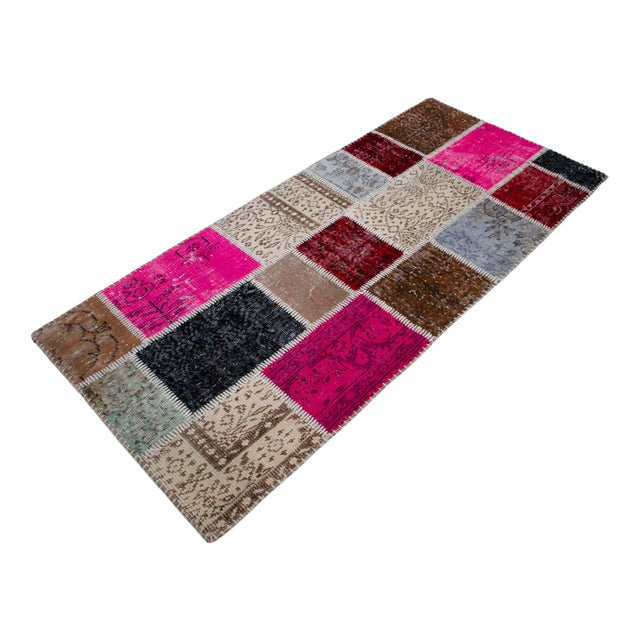 Hand-Knotted Turkish Rug Handstitched Vibrant Pink & Red Floor Art Room Decor - 2'11" X 6'5" For Sale - Image 6 of 18