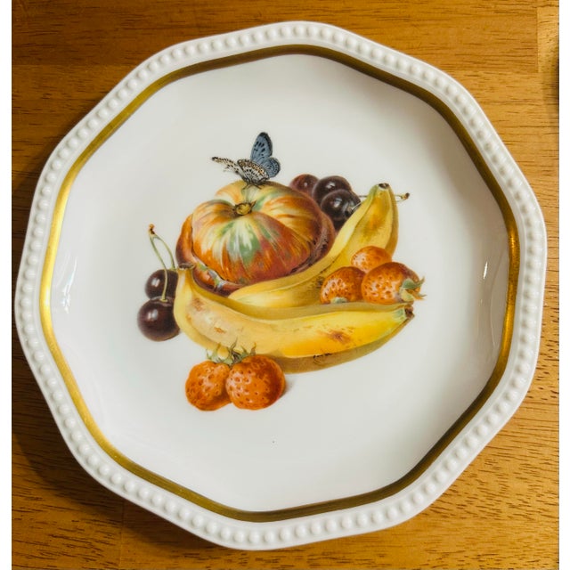 1930s Rosenthal Germany Plates Hand Painted With Fruits and Butterflies- Set of 6 For Sale - Image 9 of 12
