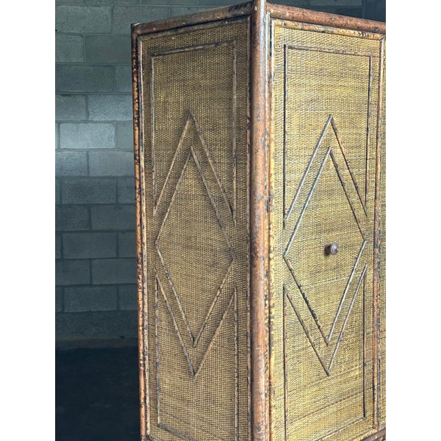 1980s 1980s Tortoiseshell British Colonial Bamboo & Rattan Wardrobe Attributed to Ralph Lauren for Bloomingdale’s For Sale - Image 5 of 12