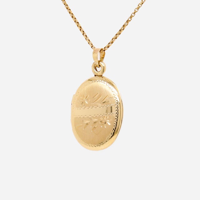 Gold Vintage 14k Gold Brite-Cut Locket Pendant or Charm For Sale - Image 8 of 16