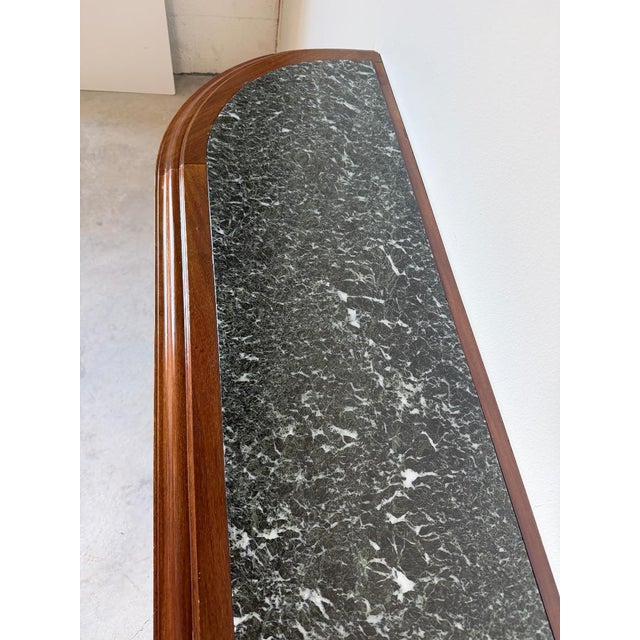 Wood Large- French Art Deco Empire Style Mahogany & Green Marble Top Two-Tier Demilune Console Table For Sale - Image 7 of 17