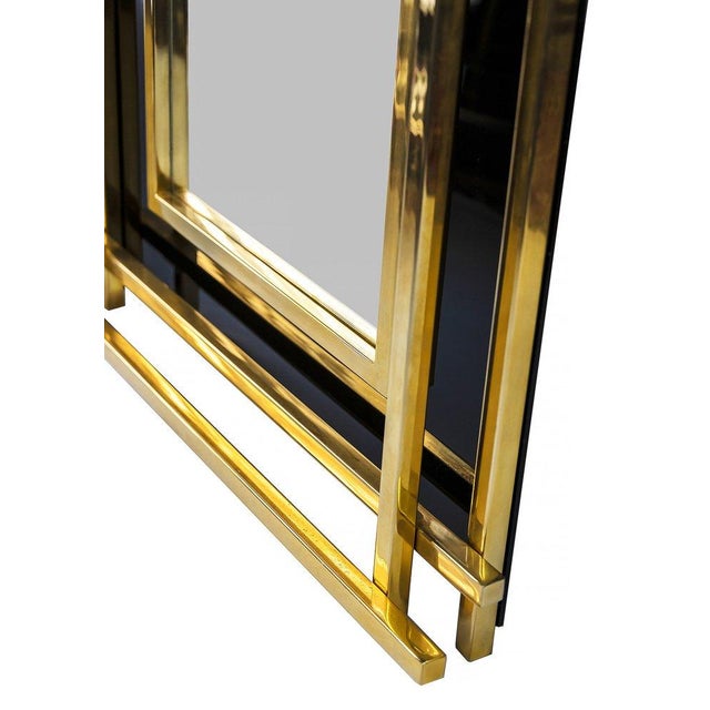1970s Italian Mid-Century Wall Mirror Black & Brass, 1970s For Sale - Image 5 of 11