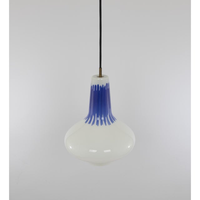 Murano Glass Pendant with Blue Stripes by Massimo Vignelli for Venini, 1950s, in Very Good conditions. Designed 1950 to...