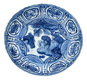 Large 17th Century Blue and White Porcelain Kraak Charger