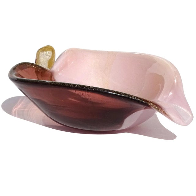 Murano Vintage Murano Gold Fleck Amethyst Purple Calla Lily Italian Art Glass Decorative Vide Poche Bowl For Sale - Image 4 of 10