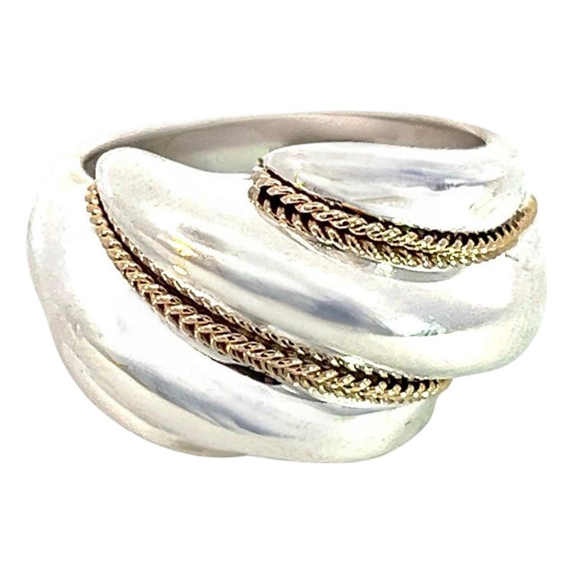 1990s Tiffany & Co Estate Shrimp Ring Size 5.25 14k Gold + Sterling Silver For Sale