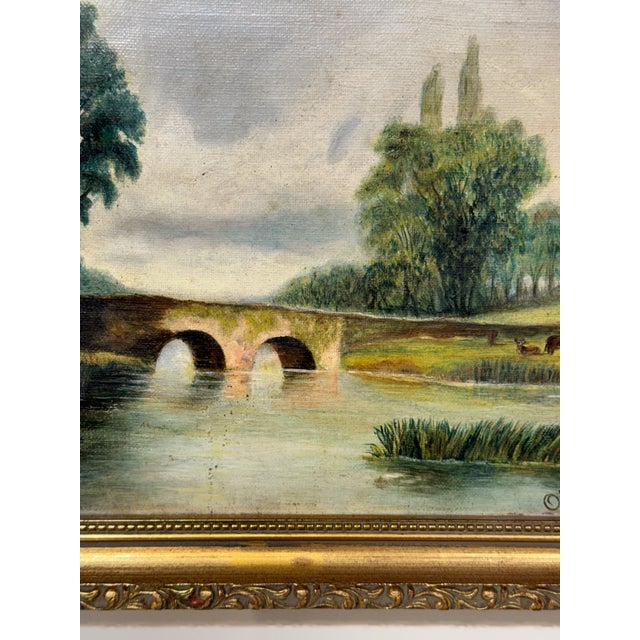 Oil on Canvas Bridge Over Water For Sale - Image 4 of 7