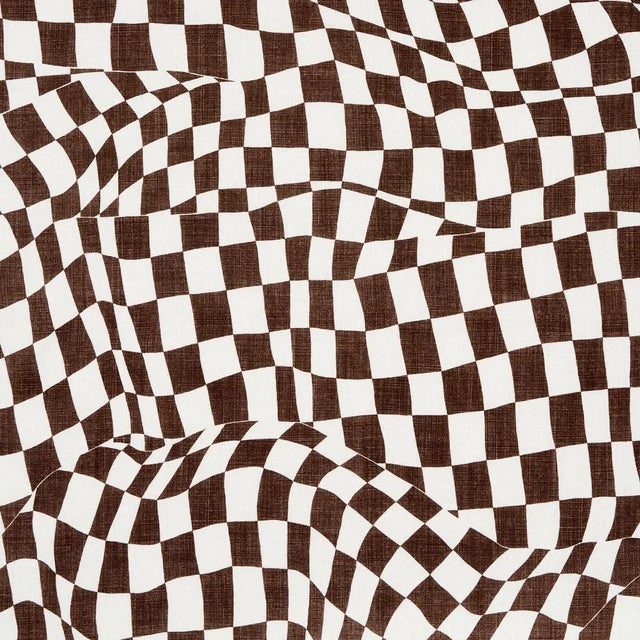 Sample - Schumacher X David Kaihoi Loose Check Panel Fabric in Brown For Sale