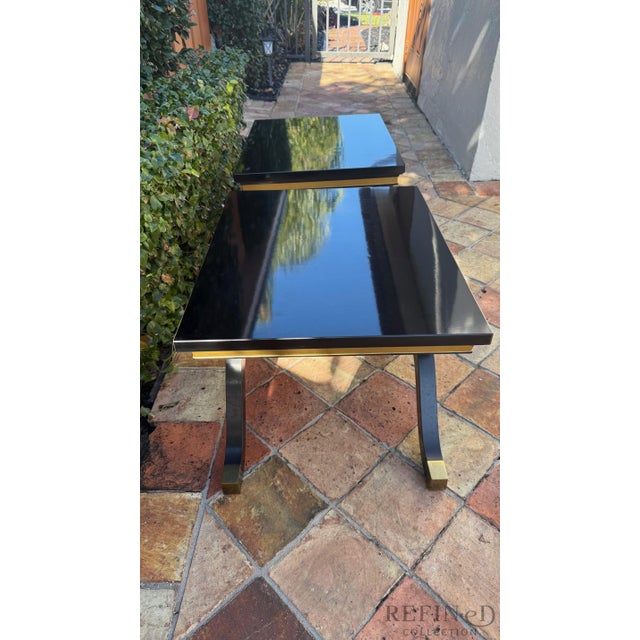 1960s Pair of Hollywood Regency Black Lacquer & Gilt Side Tables by Heritage Furniture, Circa 1980s For Sale - Image 5 of 15
