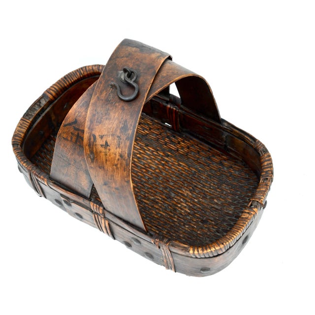 Large Antique Willow Bamboo Grain Basket, China For Sale - Image 4 of 4