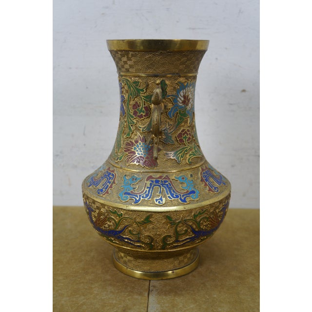 Antique Japanese Bronze Champleve Cloisonne Enamel Dragon Mantel Vase Urn 12" For Sale - Image 9 of 17