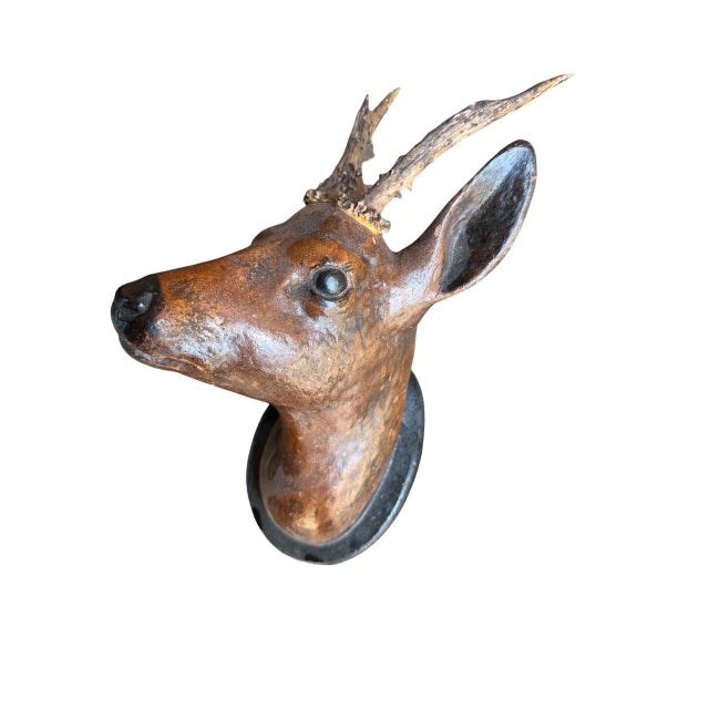 Cabin Black Forest Ceramic Terra Cotta Deer Heads For Sale - Image 3 of 5