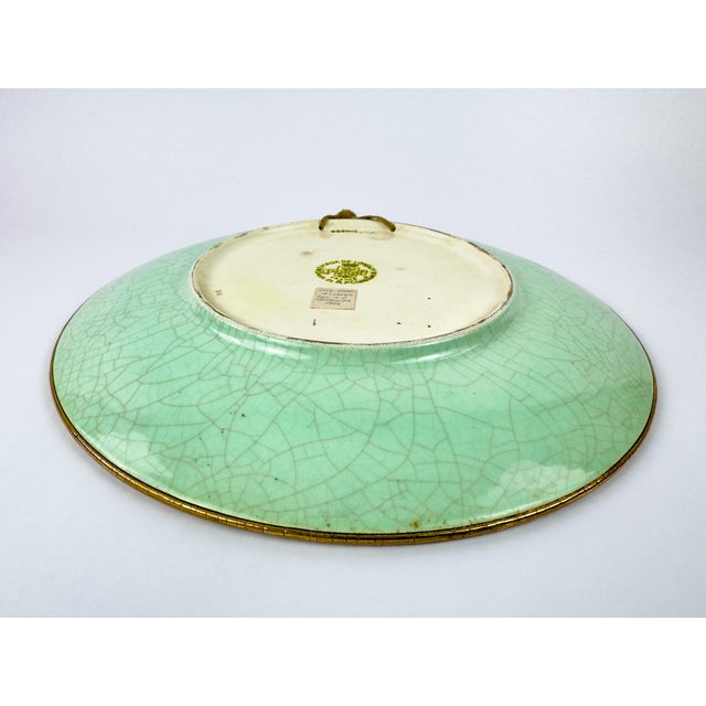 Large Vintage Longwy Raised Enamel Plate by m.p. Chevallier, Chevreuse Décor, C. 1952 For Sale - Image 16 of 16