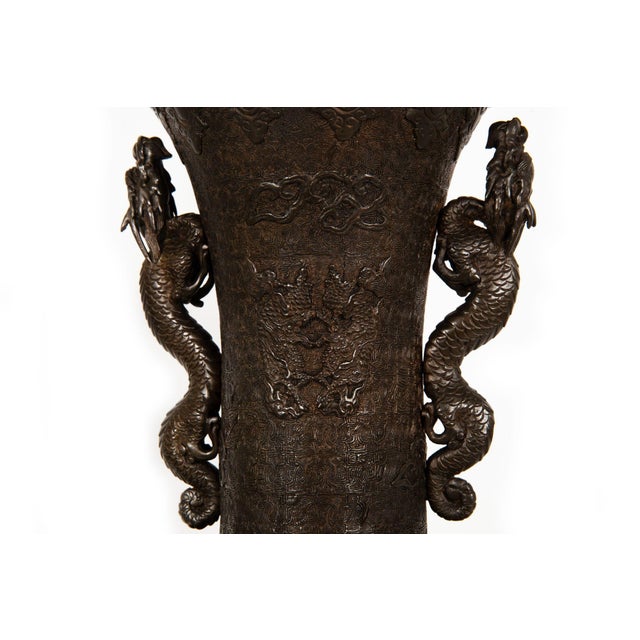 Metal Pair of Antique Japanese Bronze Vasiform Table Lamps For Sale - Image 7 of 18
