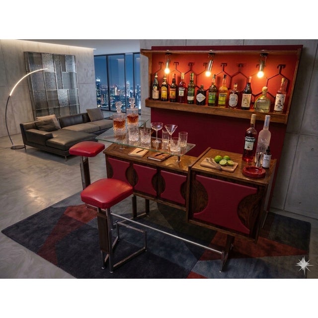 Vintage Space Age Rosewood and Red Lounge Bar, 1970s, Set of 4 For Sale - Image 3 of 18