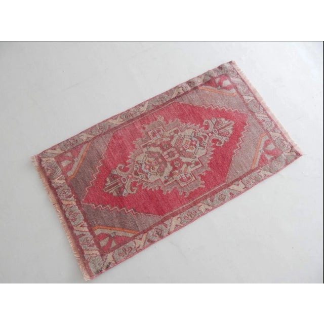 Distressed Small Turkish Rug 22.0'' X 38.5'' / 56x98cm Hand woven with high quality pure wool Excellent condition From...