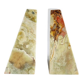 Handcrafted Onyx Marble Wedge Bookends-A Pair For Sale