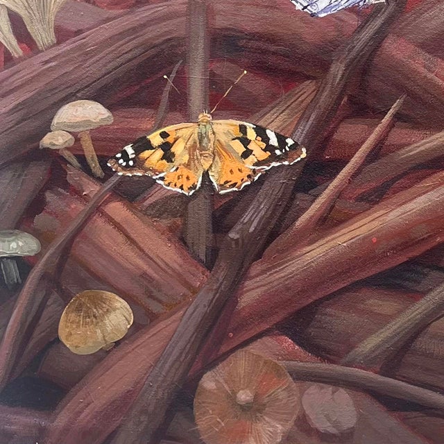 Light in the Darkness (II) by Ifeoluwa Alade | Acrylic and glow in the dark medium on canvas depicting butterflies and a plant. For Sale - Image 4 of 5