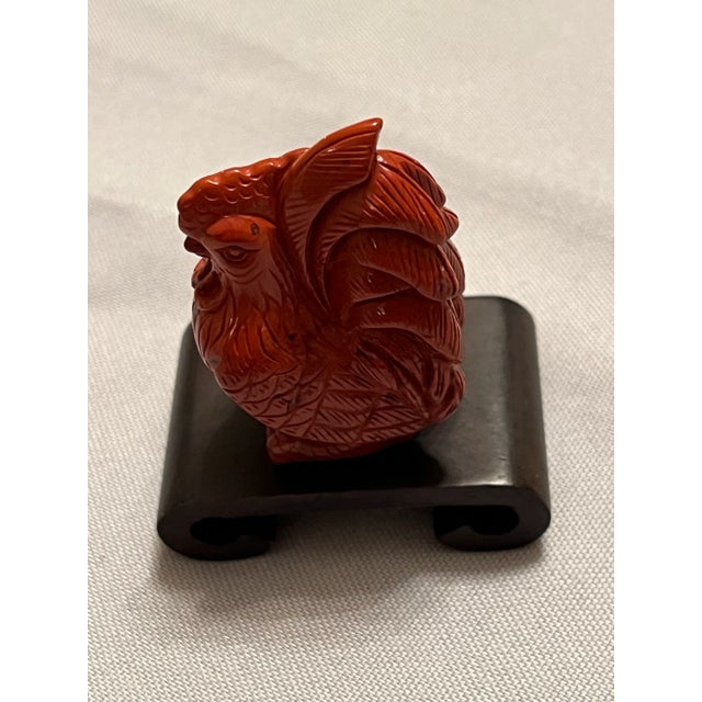 Art Deco 2010s Rooster Chicken Figurine, Red Jasper, Hand Carved, China For Sale - Image 3 of 12