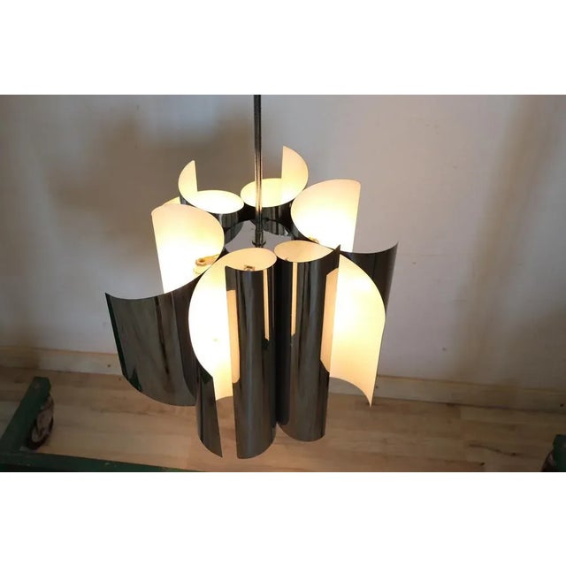 1970s Space Age 6-Light Chandelier in Steel, 1970s For Sale - Image 5 of 12