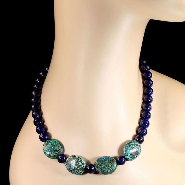 This striking 17‑inch necklace showcases the captivating depth of dyed deep‑blue agate paired with the earthy elegance of...