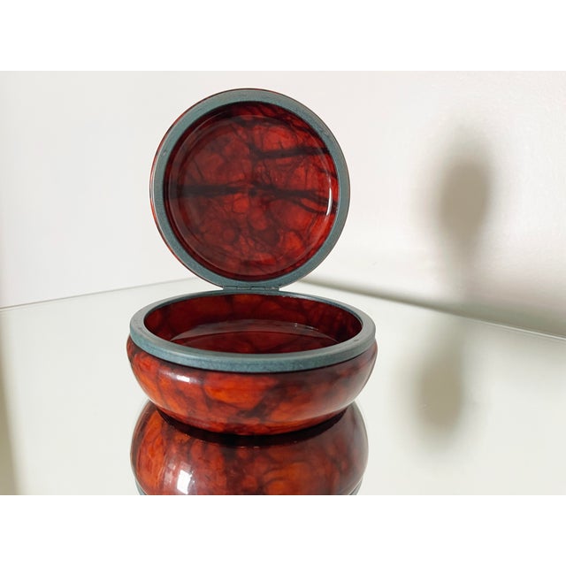 1970s Italian Round Red Alabaster Hinged Trinket Box | Chairish