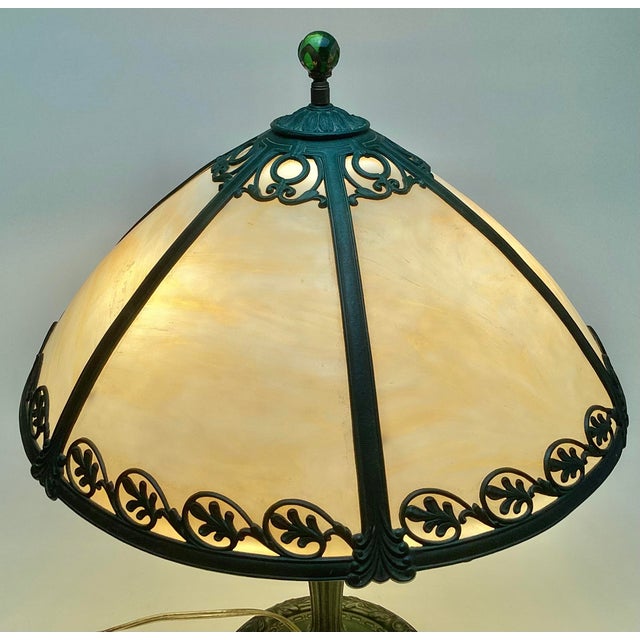 Early 20th Century Slag Glass Lamp Edward Miller & Co. For Sale - Image 11 of 11