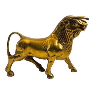 Large Vintage Brass Bull Statue For Sale