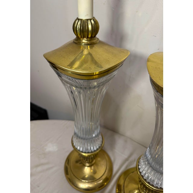 1980s Stiffel Vintage Brass Cut Crystal Electric Table Parlor Lamps - a Pair For Sale In New York - Image 6 of 10