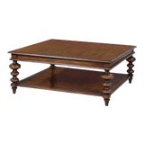 Image of Rustic Walnut Finish Square Coffee Table For Sale