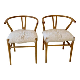 Sheep Fur Wishbone Chair - Pair For Sale
