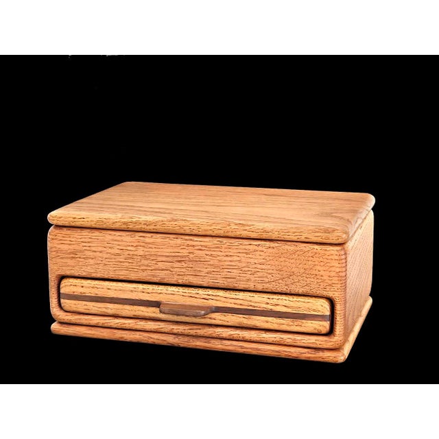 1970s American Craftsman Oak Wood Jewelry Box With Drawer For Sale - Image 10 of 16