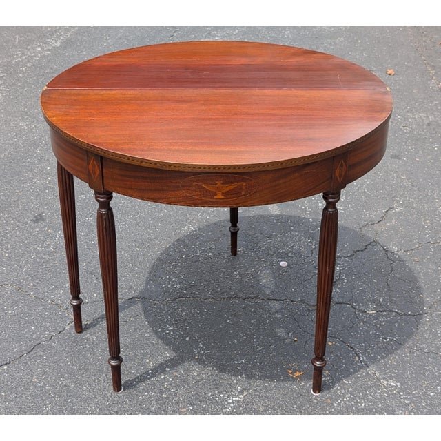 Brown Late 19th Century Federal Style Demi-Lune Flip Top Card Table For Sale - Image 8 of 11