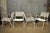 Vintage Mid Century Modern Aluminum Vinyl Rope Cord Pool Arm Chairs - Set of 4. Item features wooden armrests, aluminum...