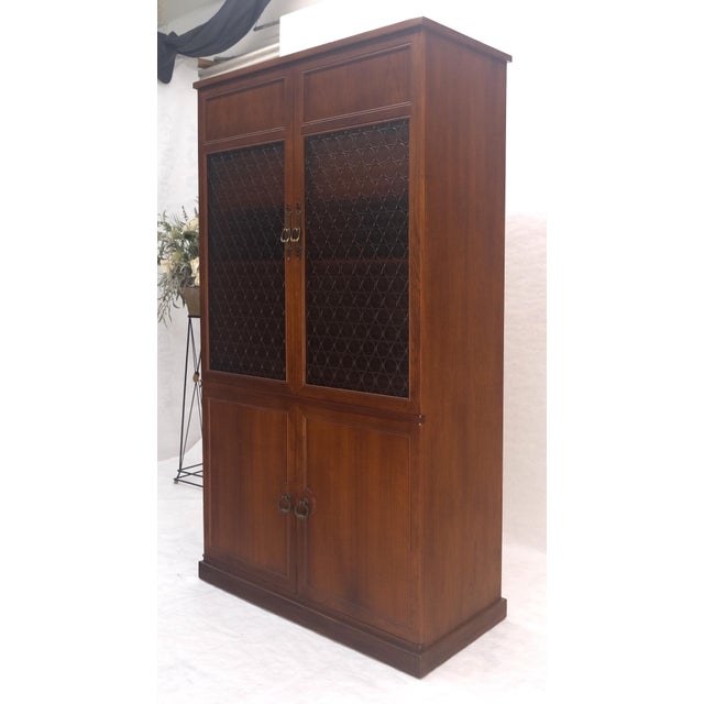 Mid-Century Modern Solid Teak Multiple Fitted Drawers Amber Textured Glass Doors Cabinet Credenza For Sale - Image 3 of 16